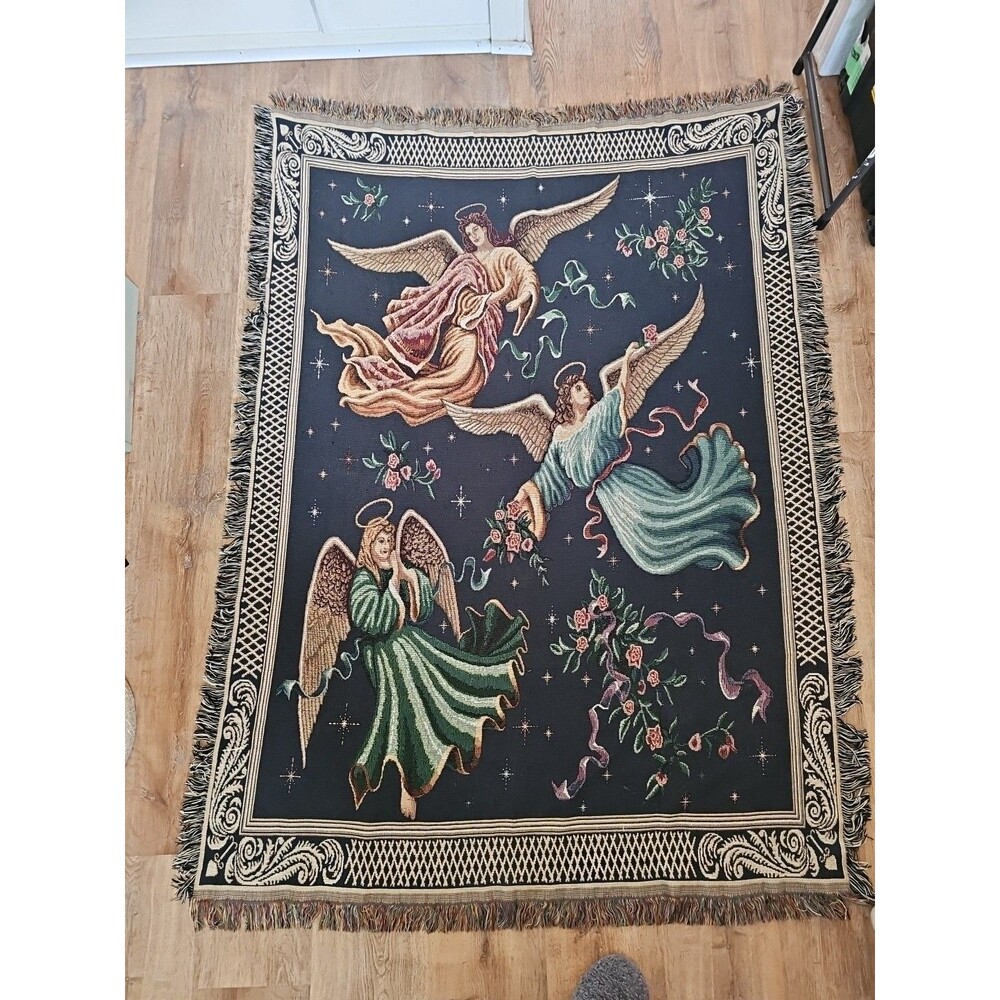 Angels On High Fringed Tapestry.  72in x54in. Spiritual,  Heavenly. READ
